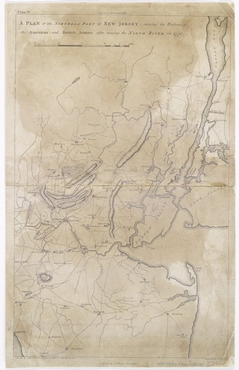 A plan of the northern part of New Jersey : shewing the positions of the American and British armies after crossing the North River in 1776