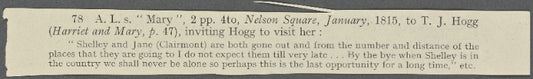 Autograph letter signed to Thomas Jefferson Hogg, 4 January 1815