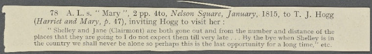 Autograph letter signed to Thomas Jefferson Hogg, 4 January 1815