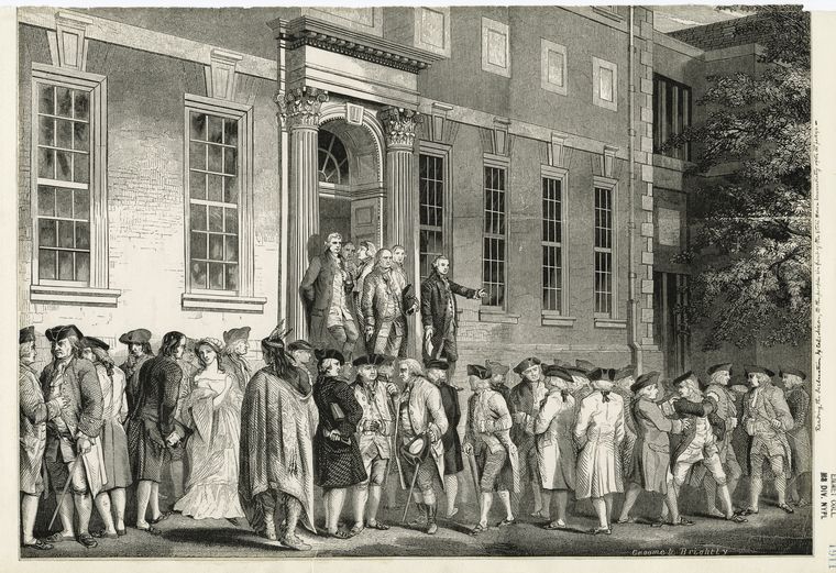 John Nixon reading the Declaration of Independence to the people in front of the State House immediately after its passage.