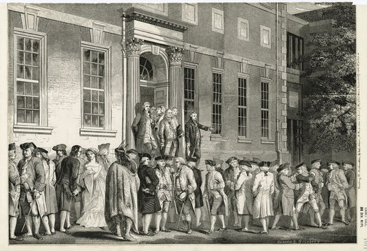 John Nixon reading the Declaration of Independence to the people in front of the State House immediately after its passage.