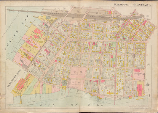 Jersey City, V. 1, Double Page Plate No. 37 [Map bounded by North St., Hobart Ave., Kill Von Kull, Newark Bay]