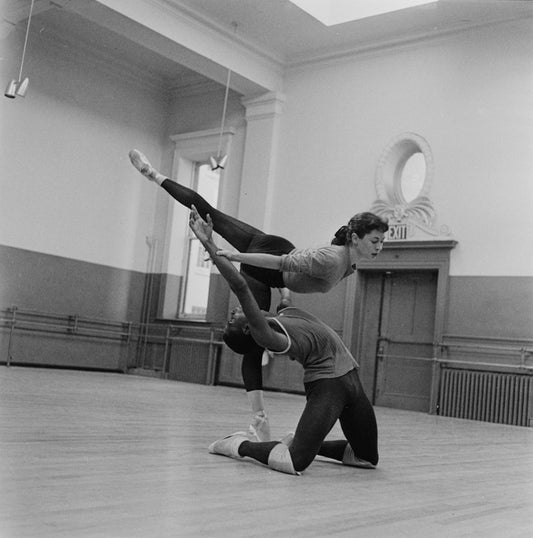 New York City Ballet rehearsal of "Agon" with Diana Adams and Arthur Mitchell, choreography by George Balanchine (New York)
