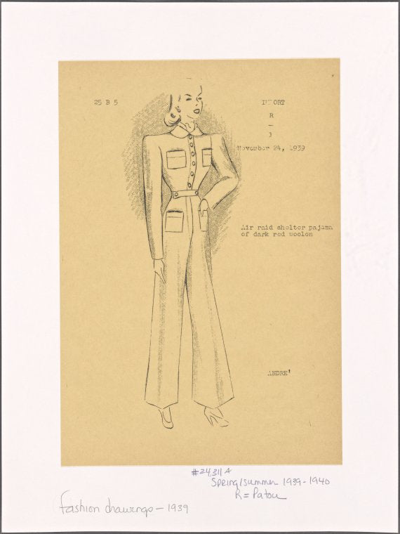Air raid shelter pajama of dark red woolen.