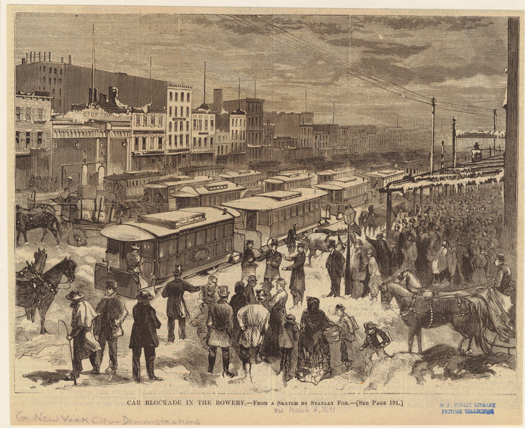 Car blockade in the Bowery