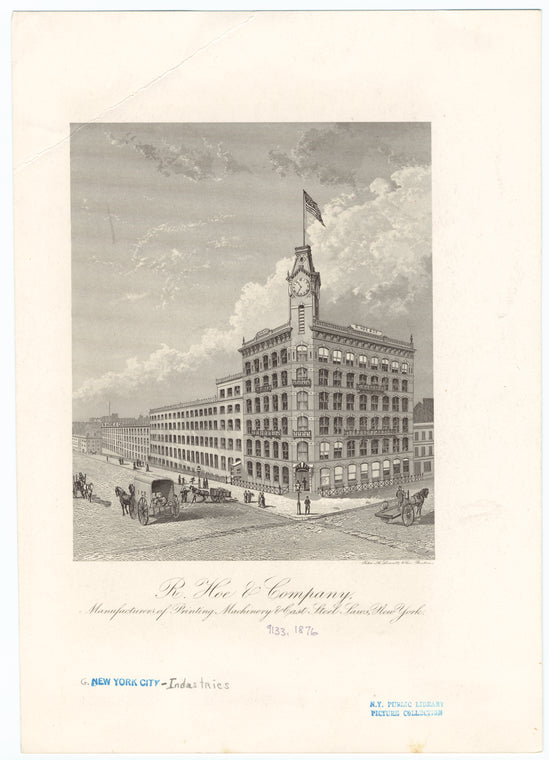 R. Hoe & Company manufactures of printing machinery & cast steel saws, New York