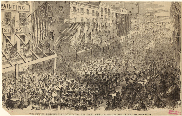 The Seventh Regiment, N.G.S.N.Y., leaving New York, April 19th, 1861, for the defence of Washington