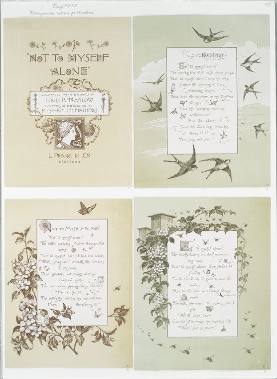 Not to Myself Alone : song lyrics with musical notes, birds, flowers, butterflies, and vines.