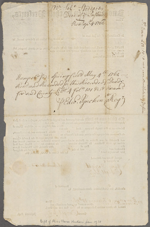 Deed conveying property in Northampton, to Joseph Hawley in 1760