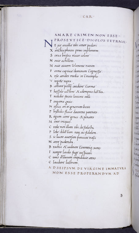 Initial, rubrics, text with quire signature